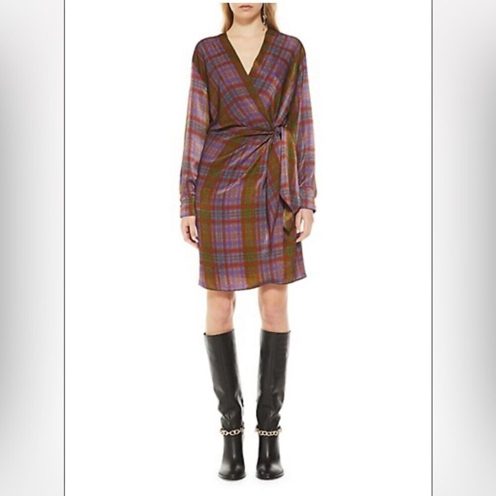 NWT Marella Rank Satin Plaid Wrap Dress size 2